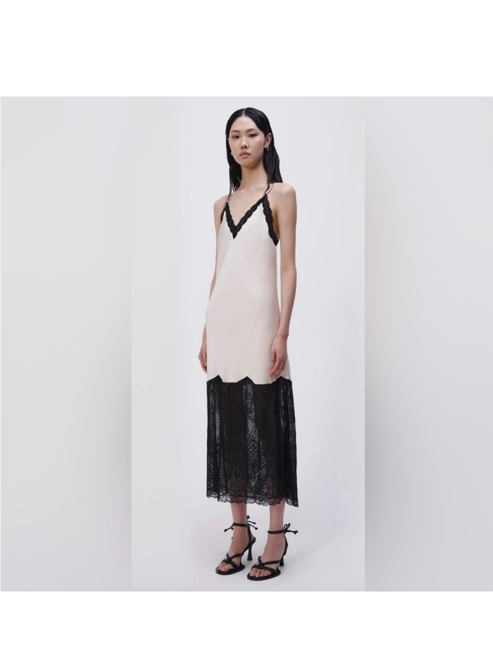 Jonathan Simkhai NWT Size S Blush Slip Dress with Black Lace Panels